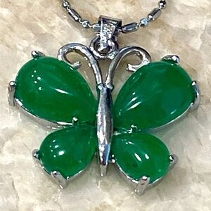 Butterfly Jade pendant with Silver .925 chain